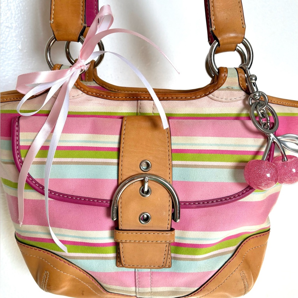 Vintage Coach Striped Multi Colored Tote Bag